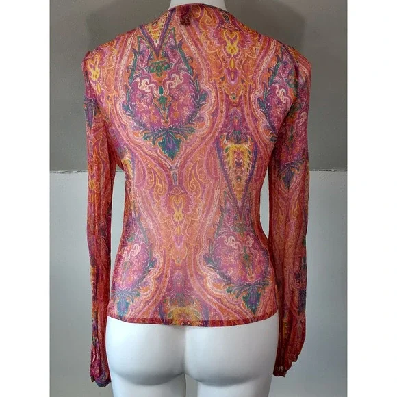 Lauren Ralph Lauren Silk Paisley Ruffle V Neck Tie Blouse Top S / P - Picture 6 of 12